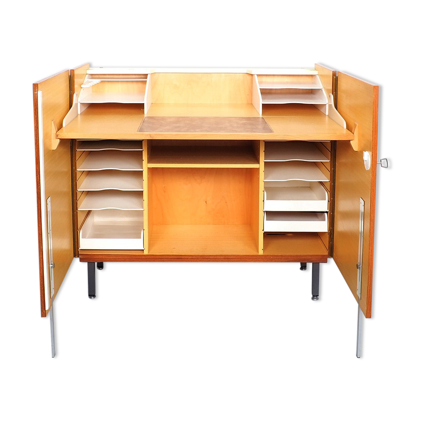 Vintage teak desk in cabinet, 1960s