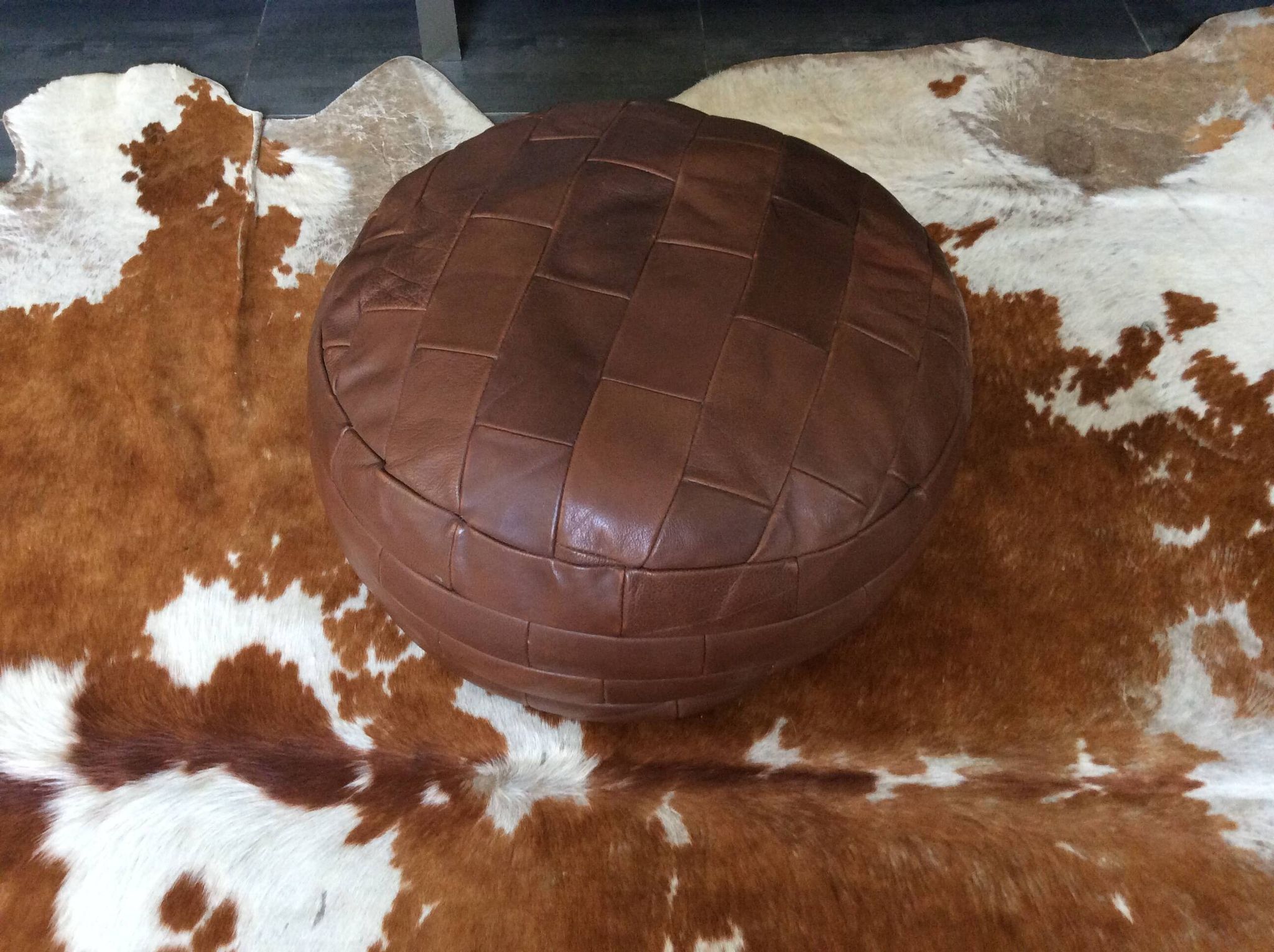 Pouf en cuir patchwork