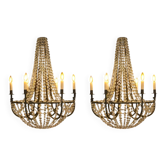 Large pair of crystal chandelier with pendants