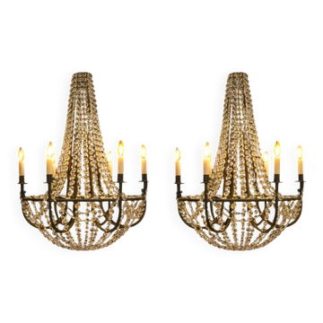 Large pair of crystal chandelier with pendants