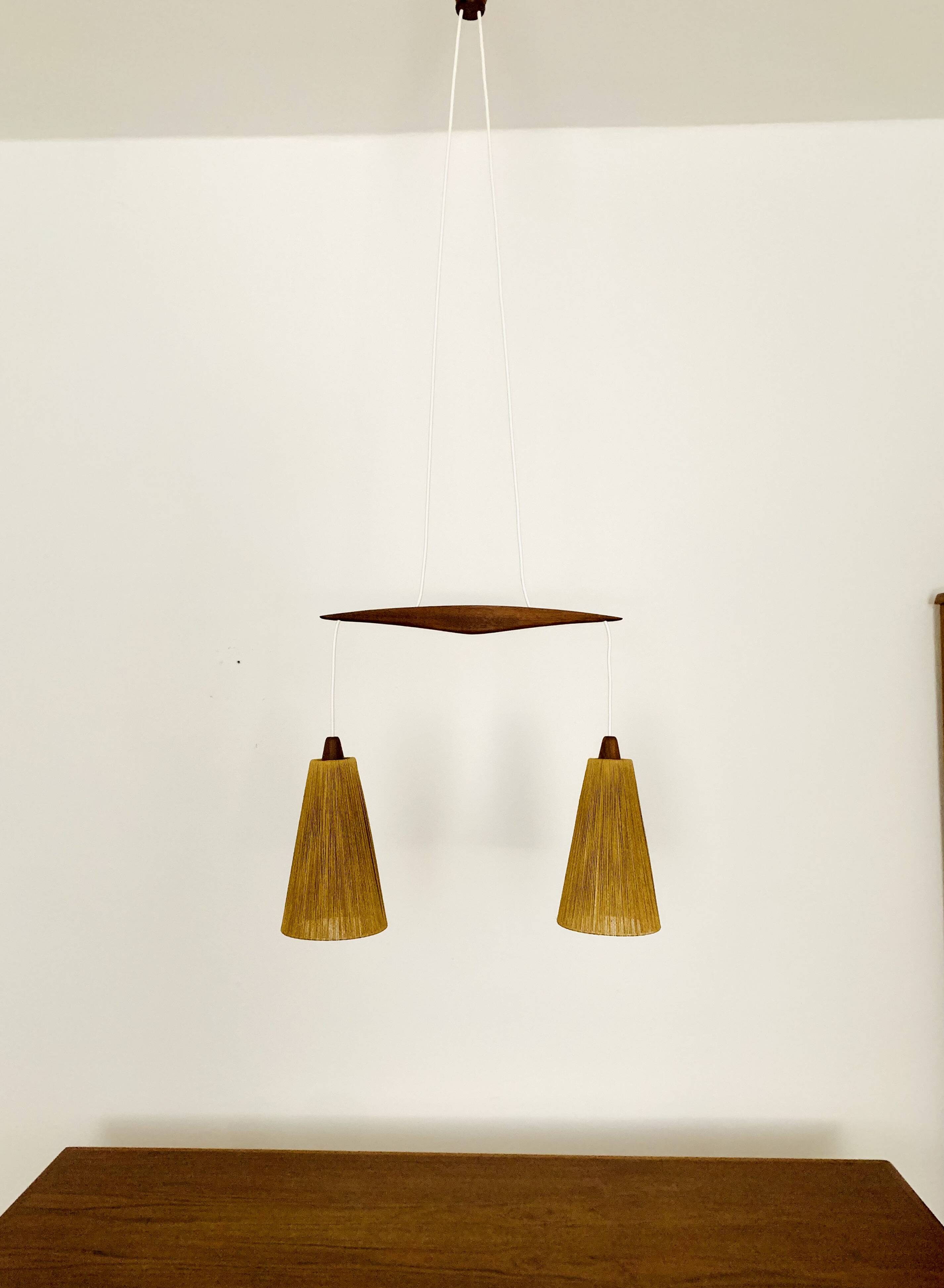 Teakwood and Sisal Pendant Lamp by Temde