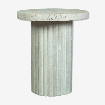 Omega side table natural travertine ribbed foot