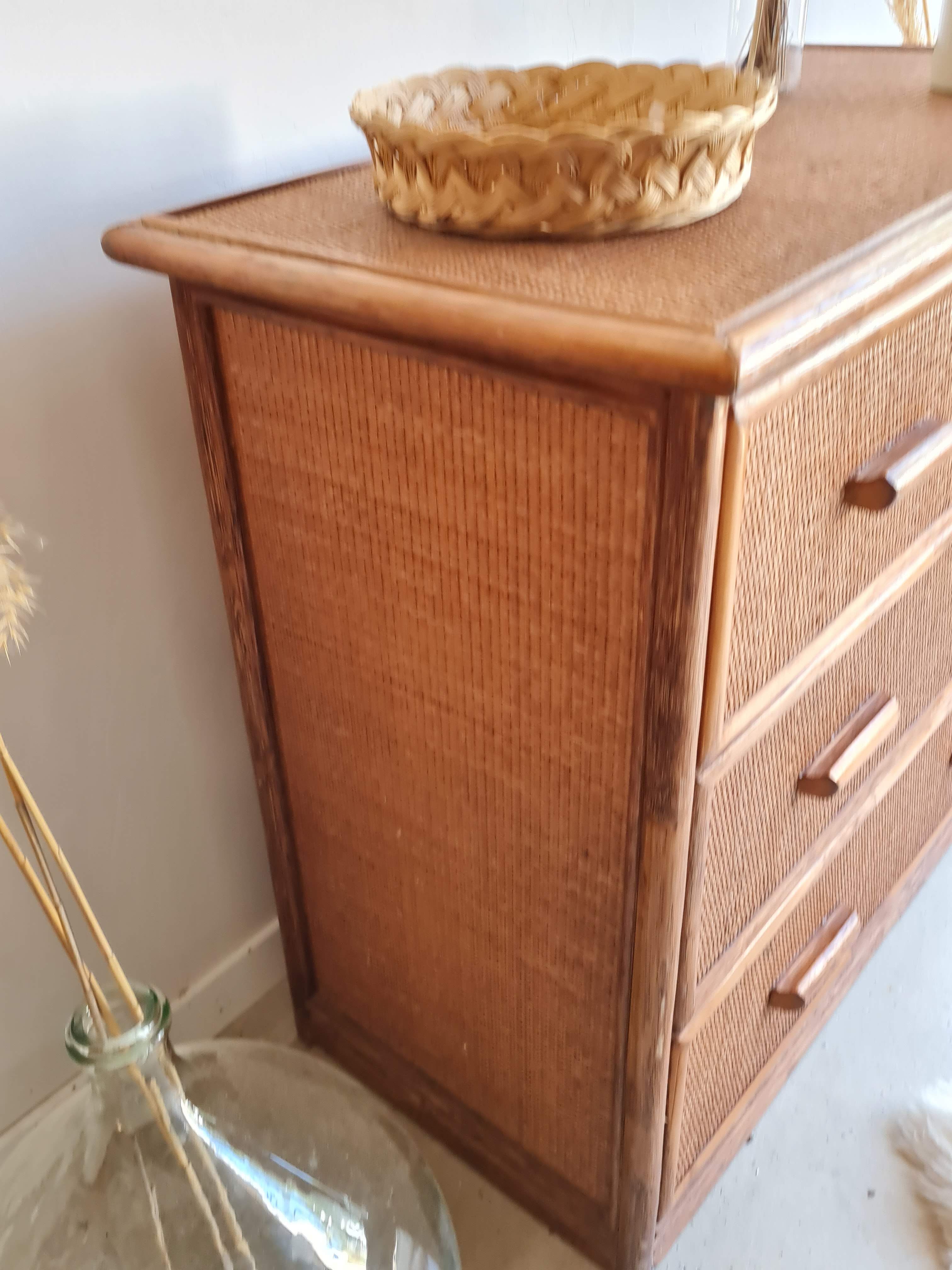 Vintage rattan chest of drawers