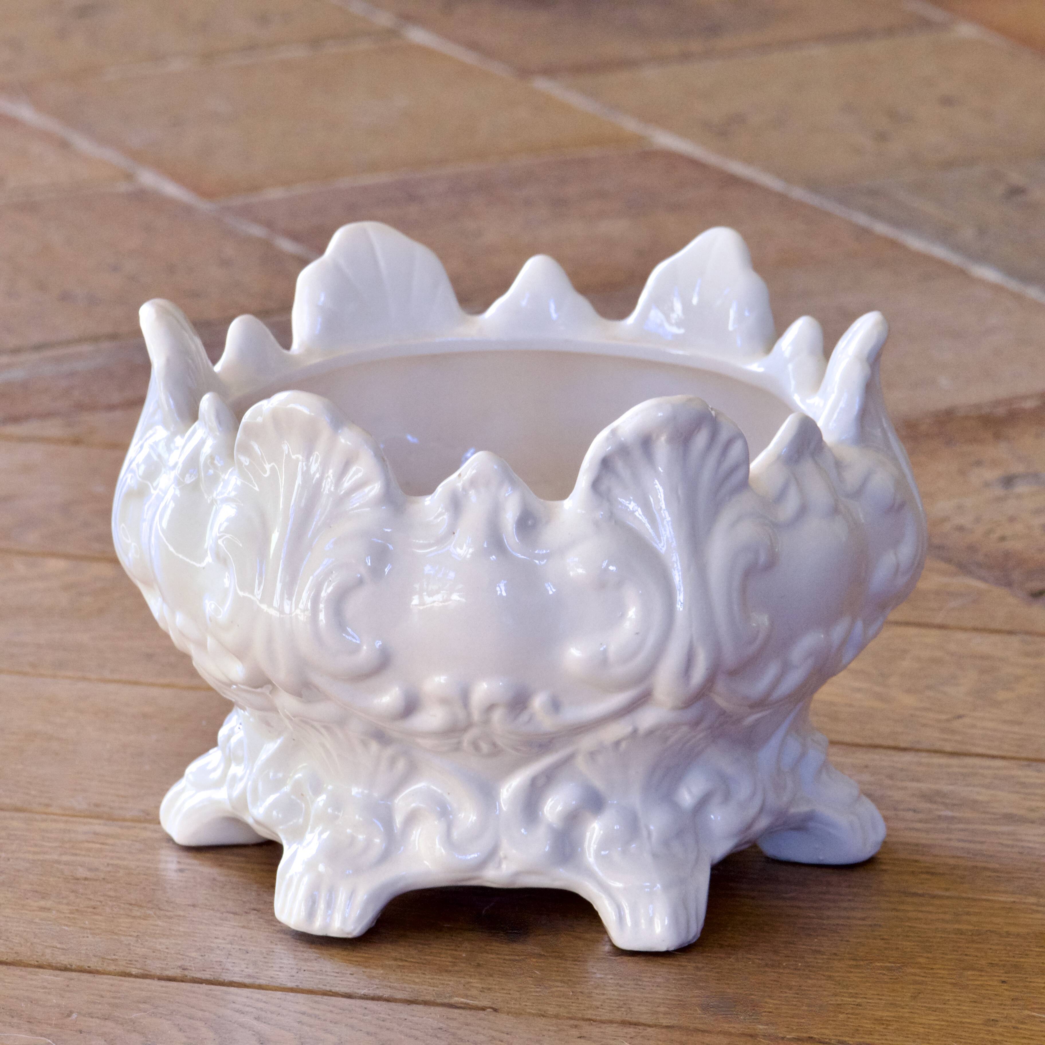 Antique cachepot, 19th century, 1873, in earthenware with baroque decoration