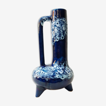 Vase ansé céramique bleu tripode 60