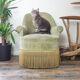 Fauteuil crapaud en velours vert pistache vintage