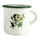 Tasse émaillée vintage beige liseré vert motif branche d'olivier style rustique