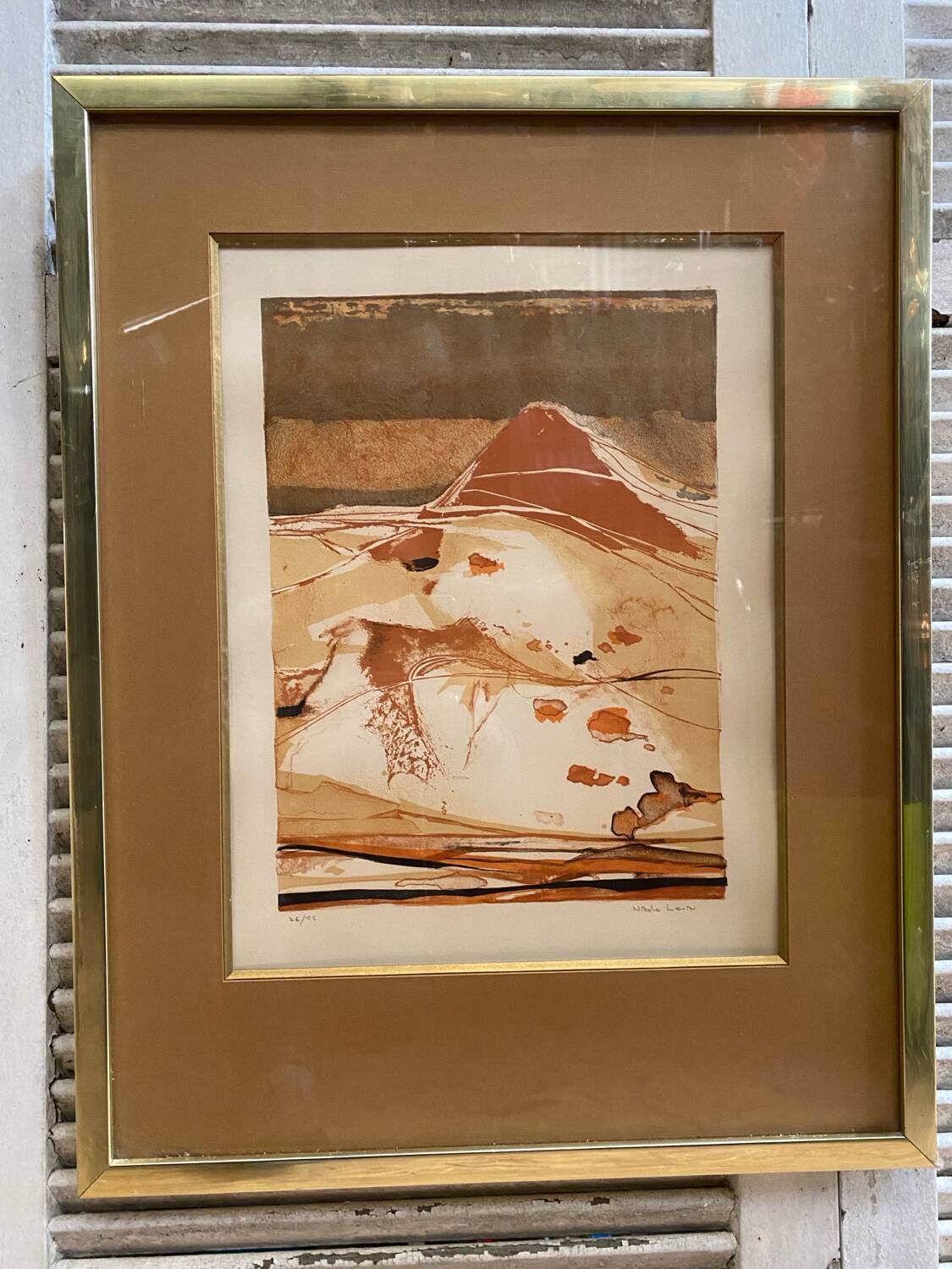 Old lithograph nicole tercinet levin “composition” + golden frame