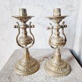 Antique bronze boat candlesticks