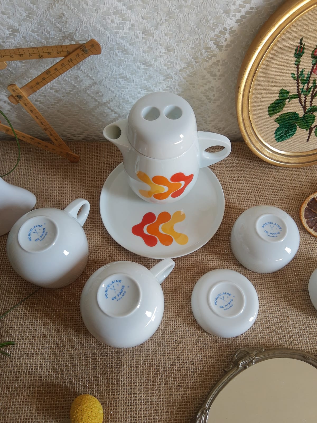 Coffee tea porcelain of retro 70s paris