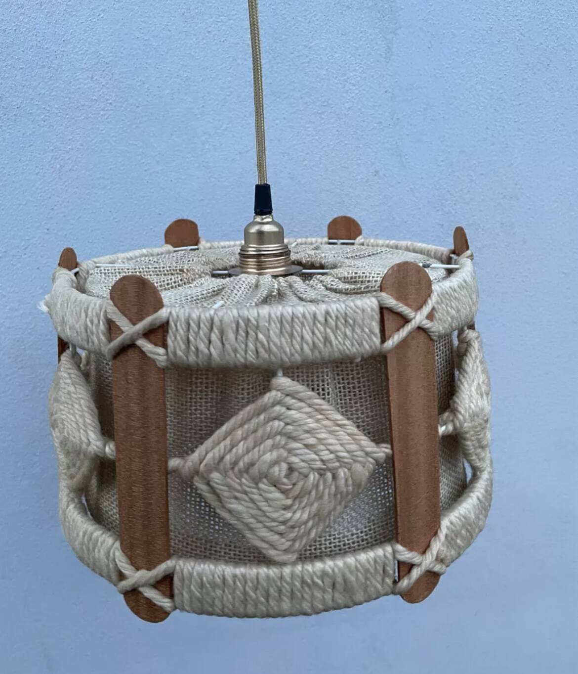 Scandinavian style jute and wood pendant light