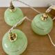 Vintage art deco triple globe pendant light in mint and gold glass