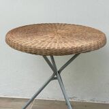 Rattan and lacquered metal folding table