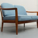 1960s 2-seater sofa in cherrywood middle blue, Wilhelm Knoll