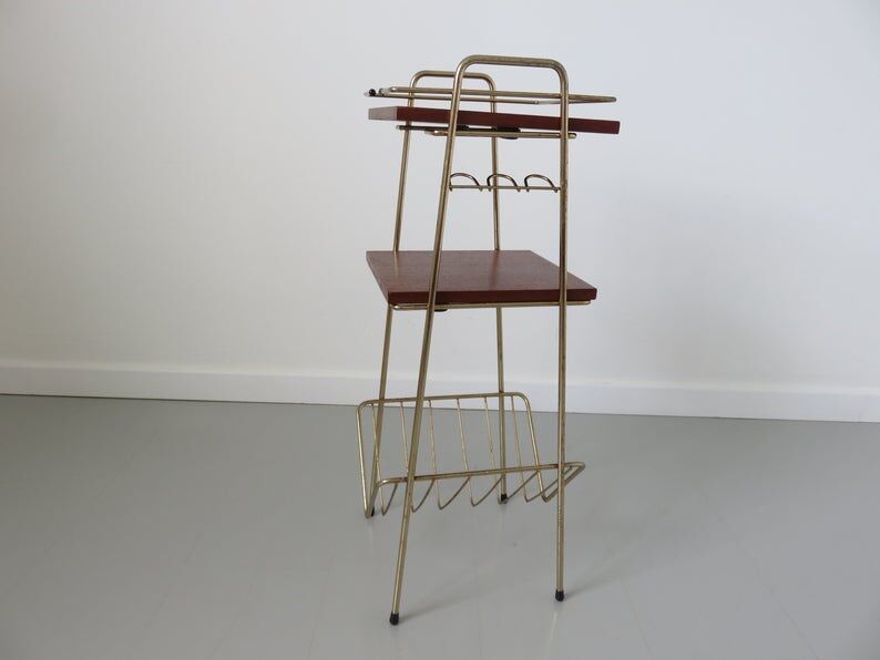 Sellette in gold metal and wood, 50/60s