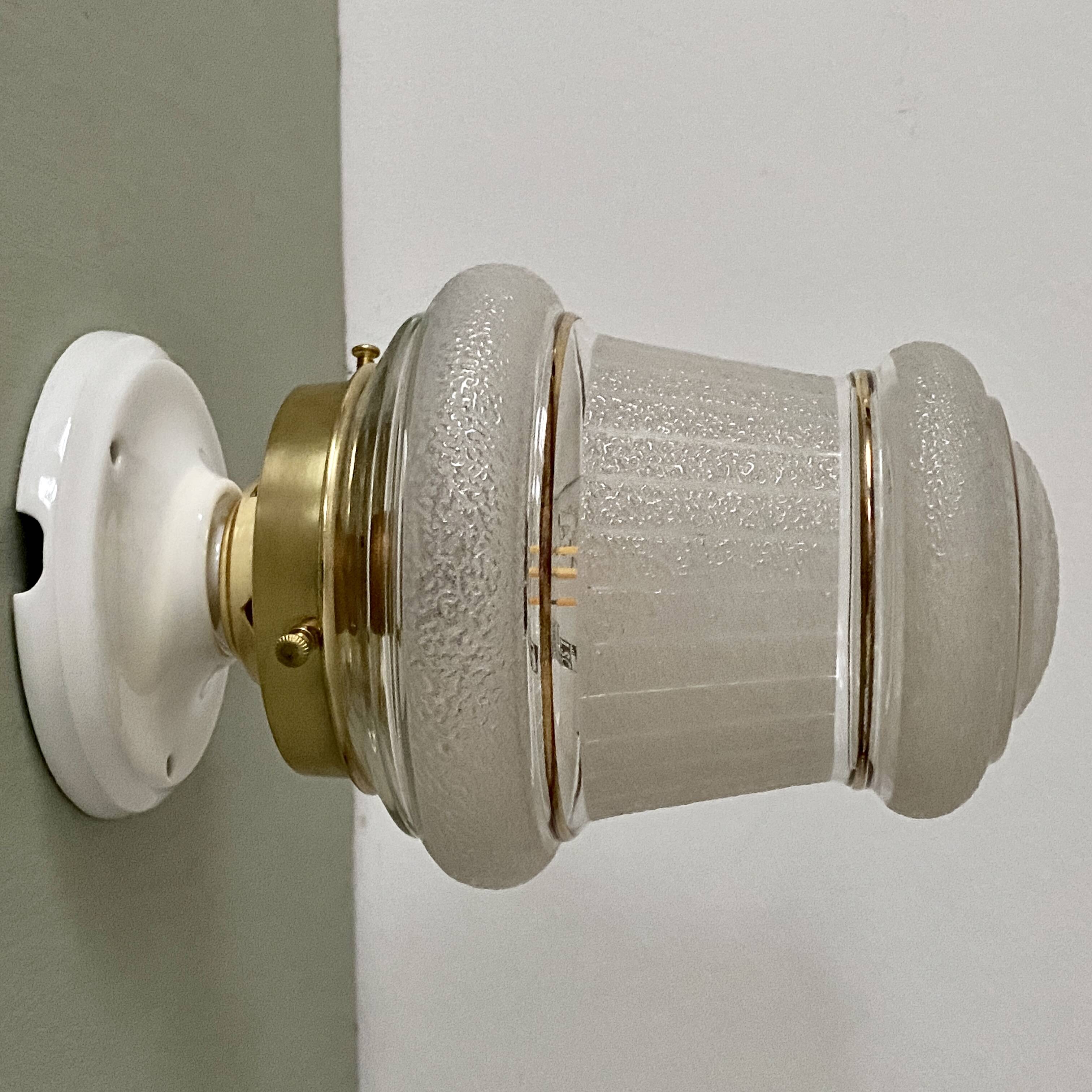 Vintage art deco globe wall or ceiling light in white and gold granite glass