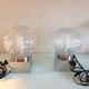 Pair of globe bedside lamps in glass and chrome/vintage metal 70-80