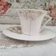 Tête à tête pour thé ou café long en porcelaine blanche décor floral doré