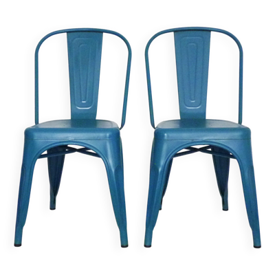 Paire de Chaises A Tolix en métal bleu Xavier Pauchard