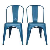 Pair of Tolix Chairs in blue metal by Xavier Pauchard