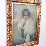 Oil painting on canvas, portrait of a young woman, Italy signed and dated 1917