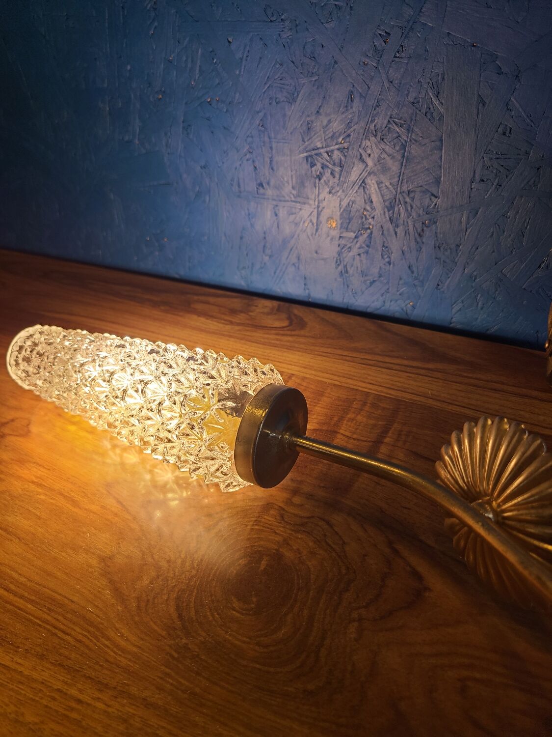 Pair of vintage 1970 glass and metal wall lights