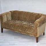 1960s, 3-seater Danish sofa, green furniture velour, ash wood legs.