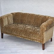 1960s, 3-seater Danish sofa, green furniture velour, ash wood legs.