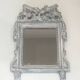 Louis XVI Style Mirror in Carved Wood with Grey Patina and Dove Pediment