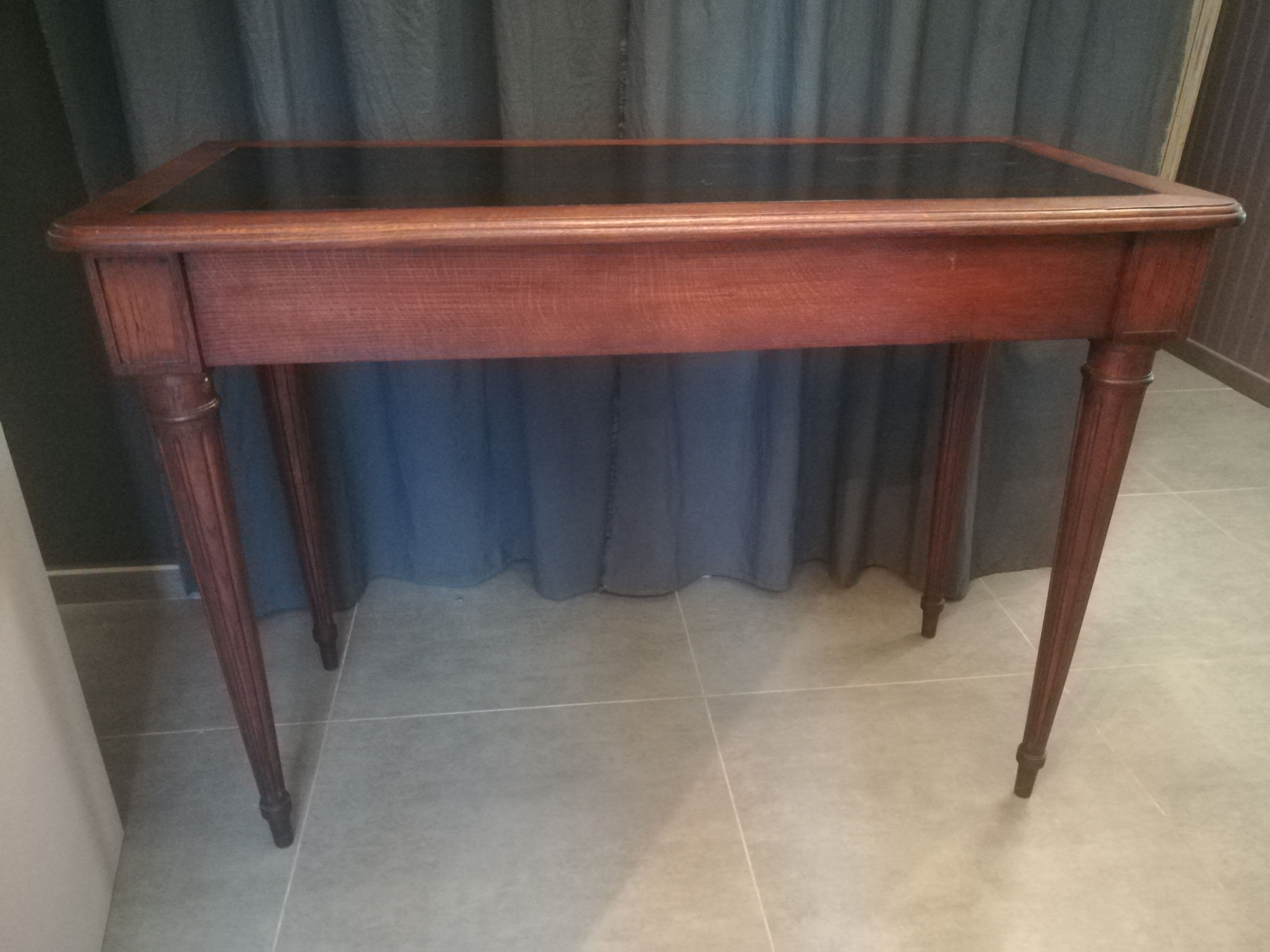 Louis XVI style console table in oak and leather