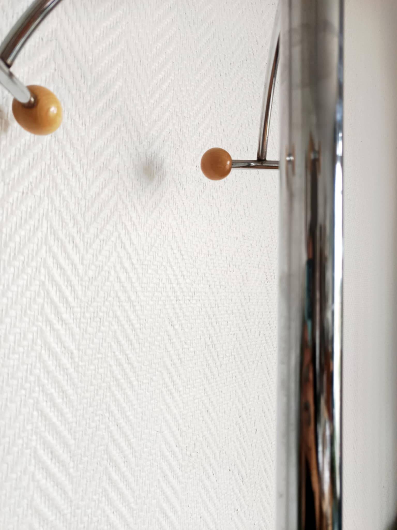 Space Age chrome and wood coat rack 1970