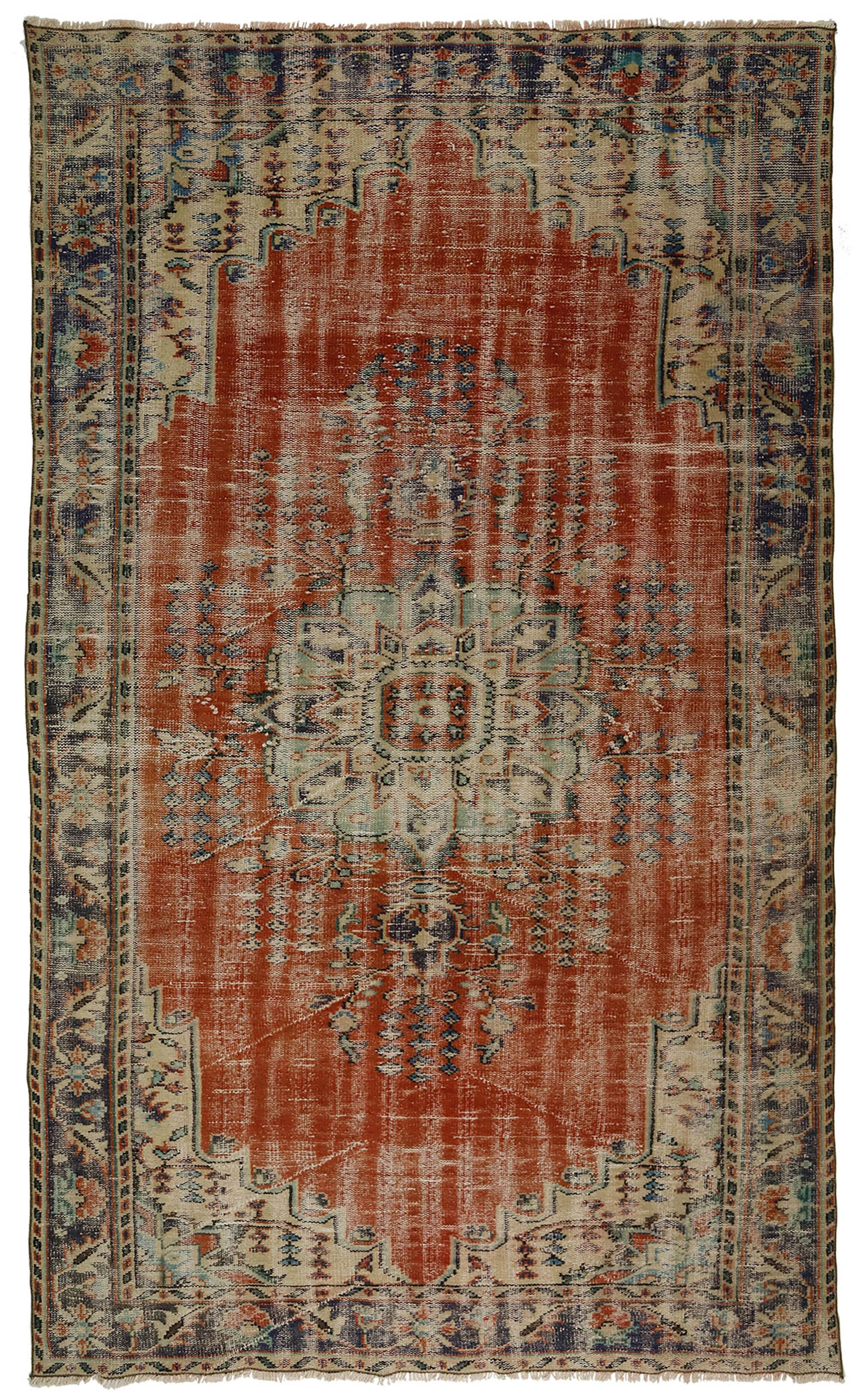 One-of-a-kind turkish handwoven vintage rug - rustic vintage charm 301x 184 cm