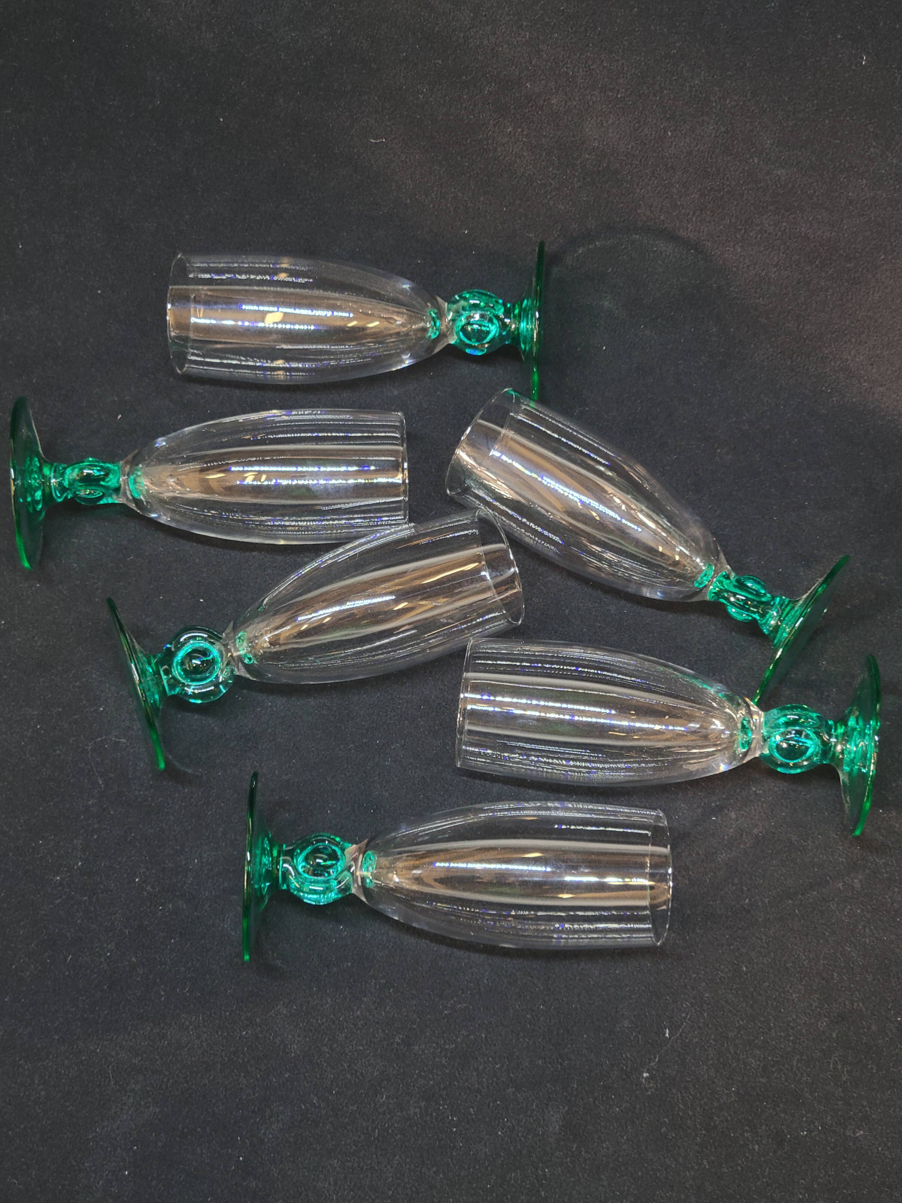 6 Luminarc molière champagne flutes aqua green foot