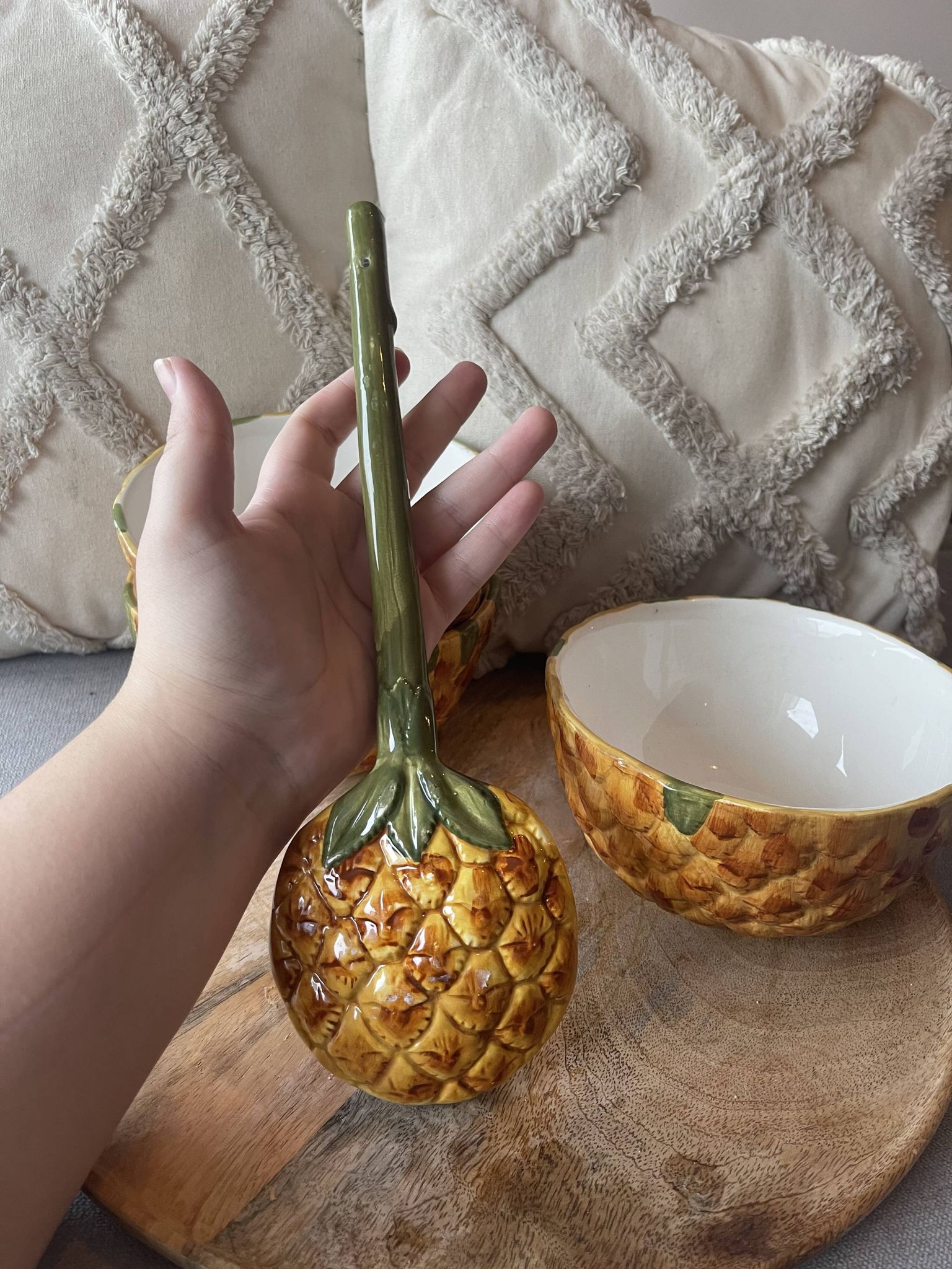 Old set of bowls and spoons in the shape of vintage pineapple