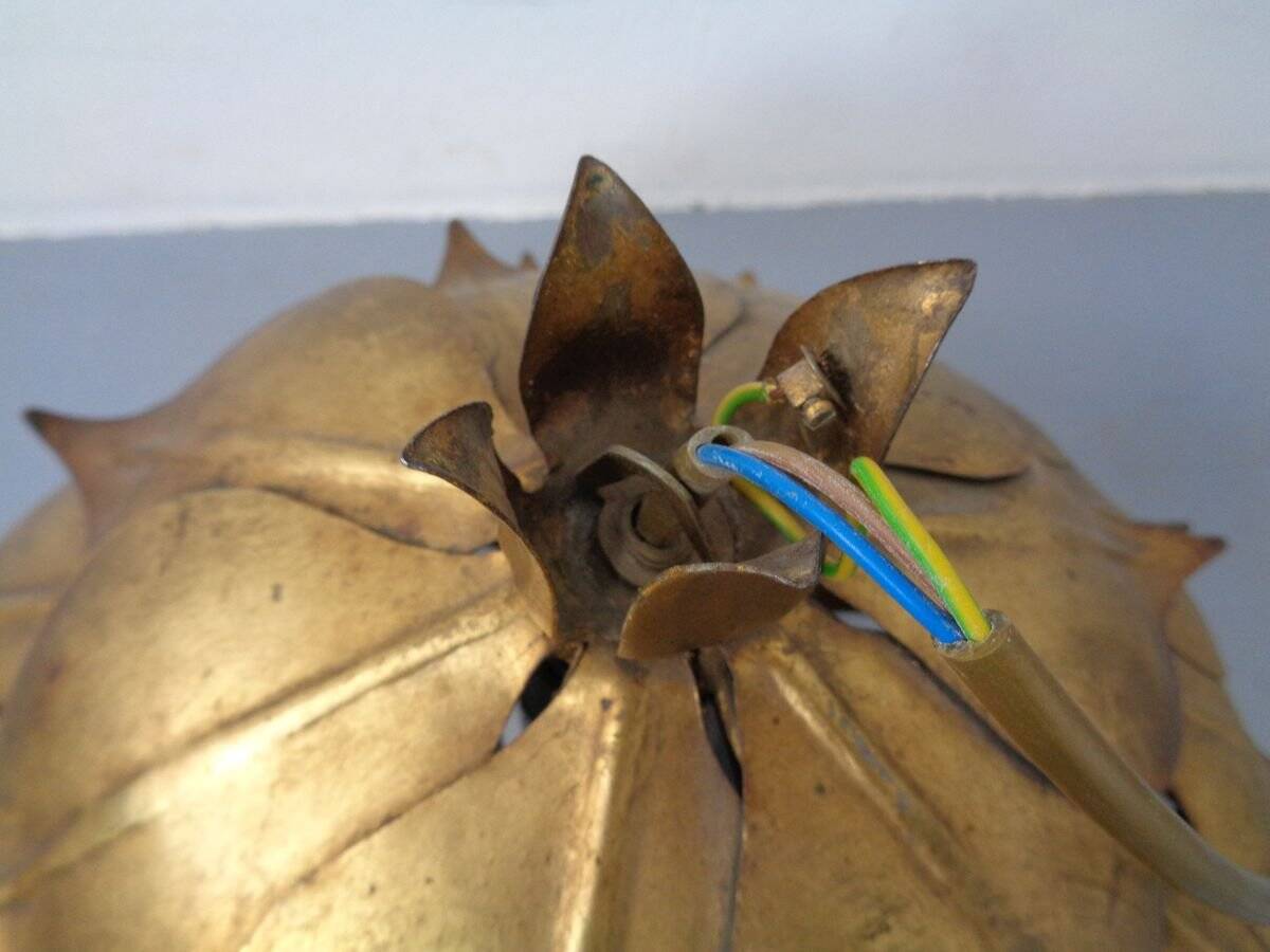 Large French Brass Lotus Ceiling Lamp, 1940s