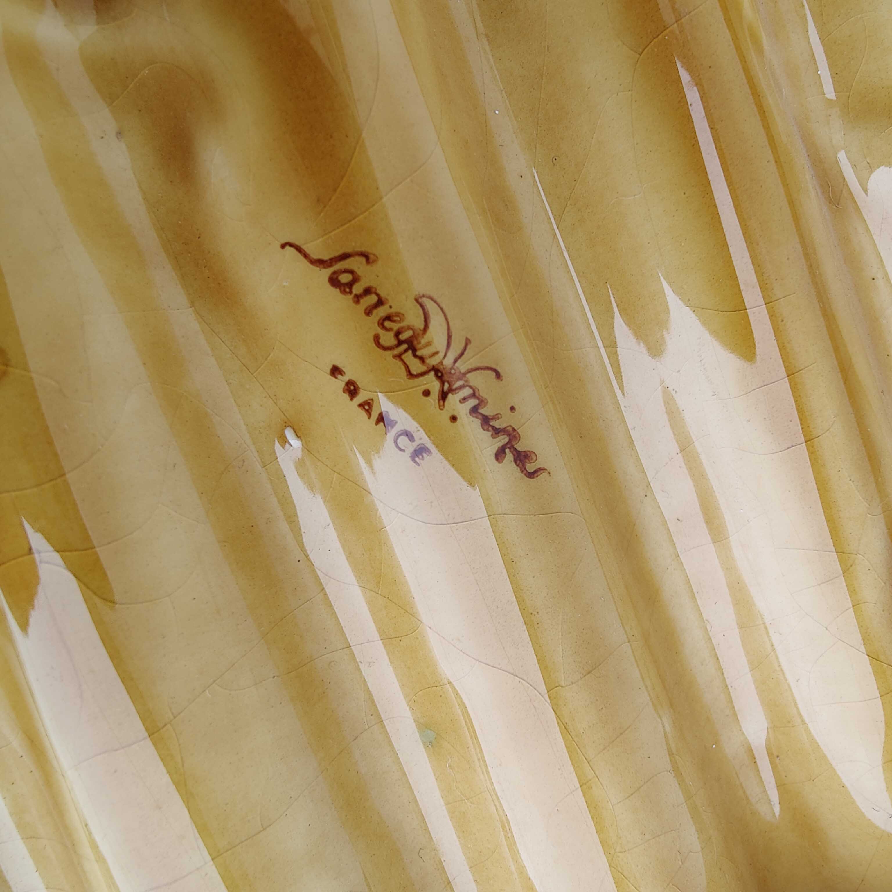 Asparagus dish in yellow ceramic slip sarreguemines France vintage