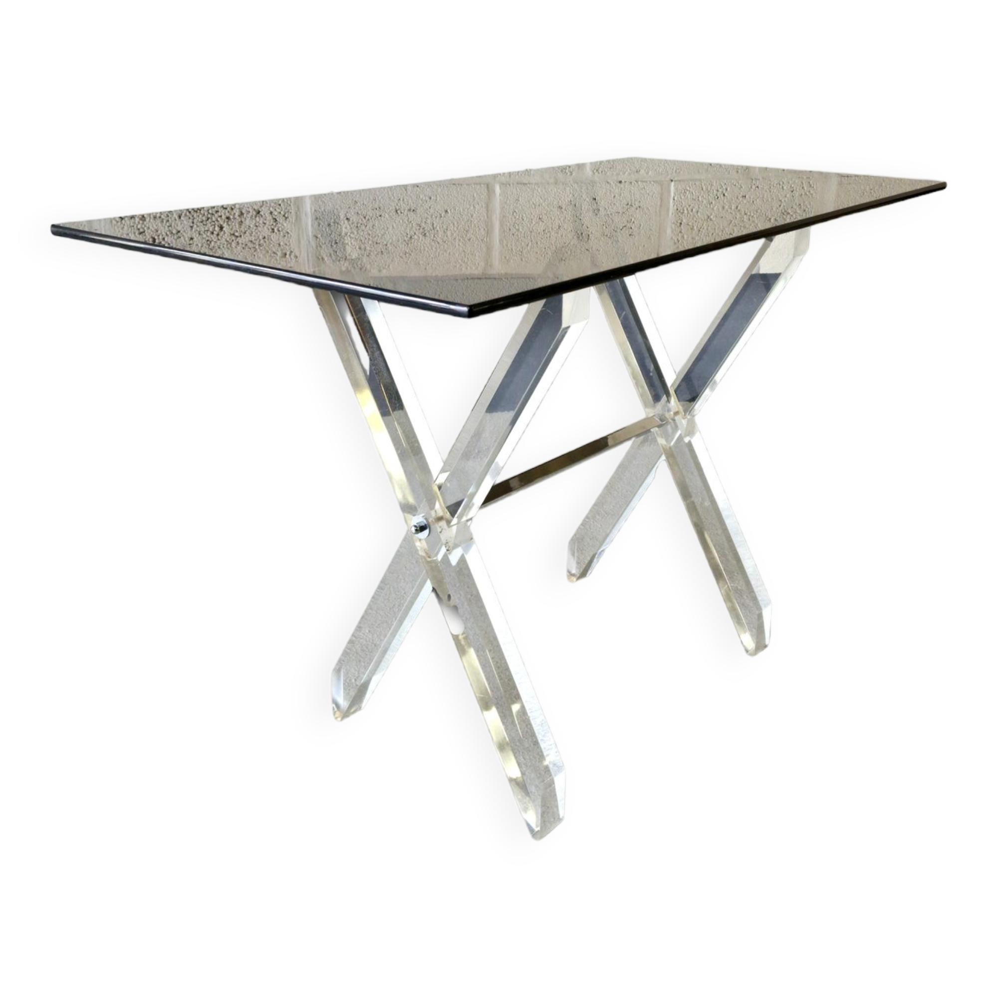 Desk in feet x plexiglass & smoked glass, 1970s