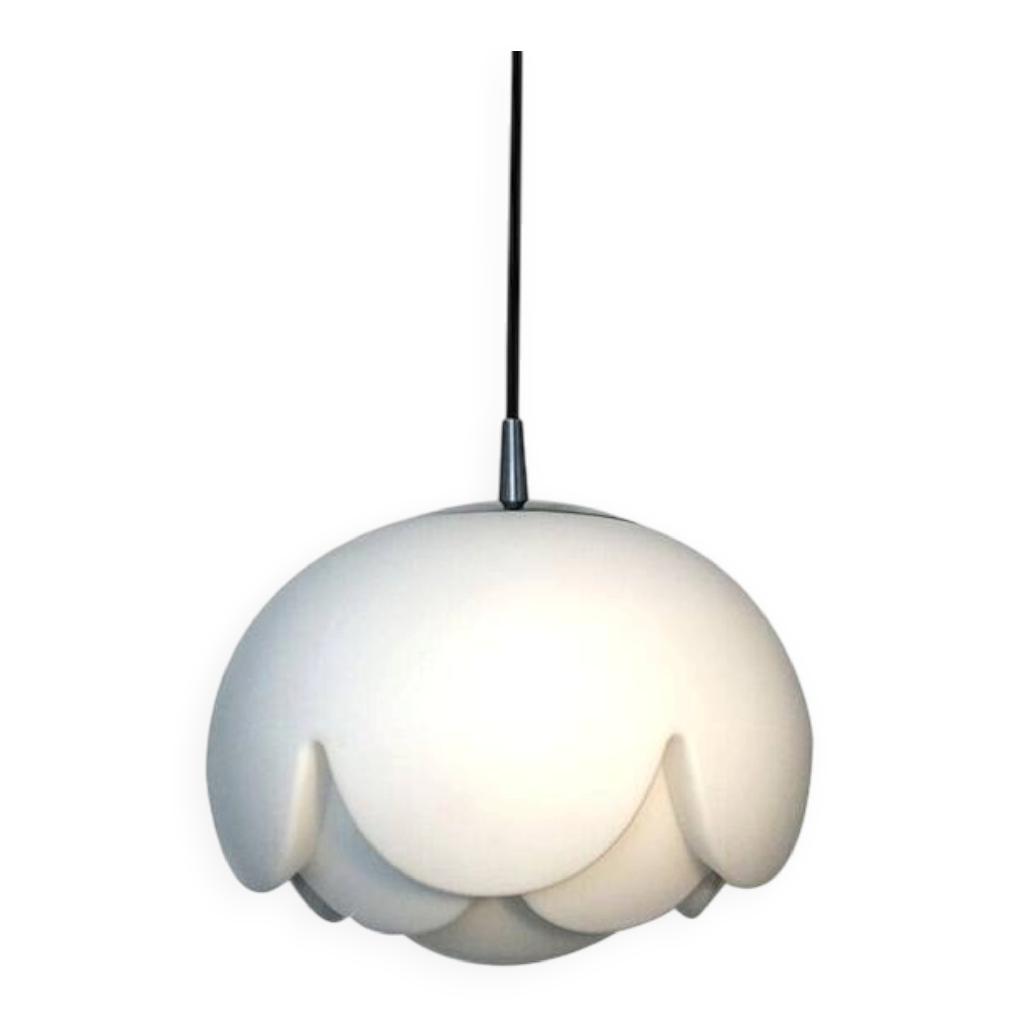 Suspension en verre opalin stylisé (fleur) De peill & Putzler, design 1970