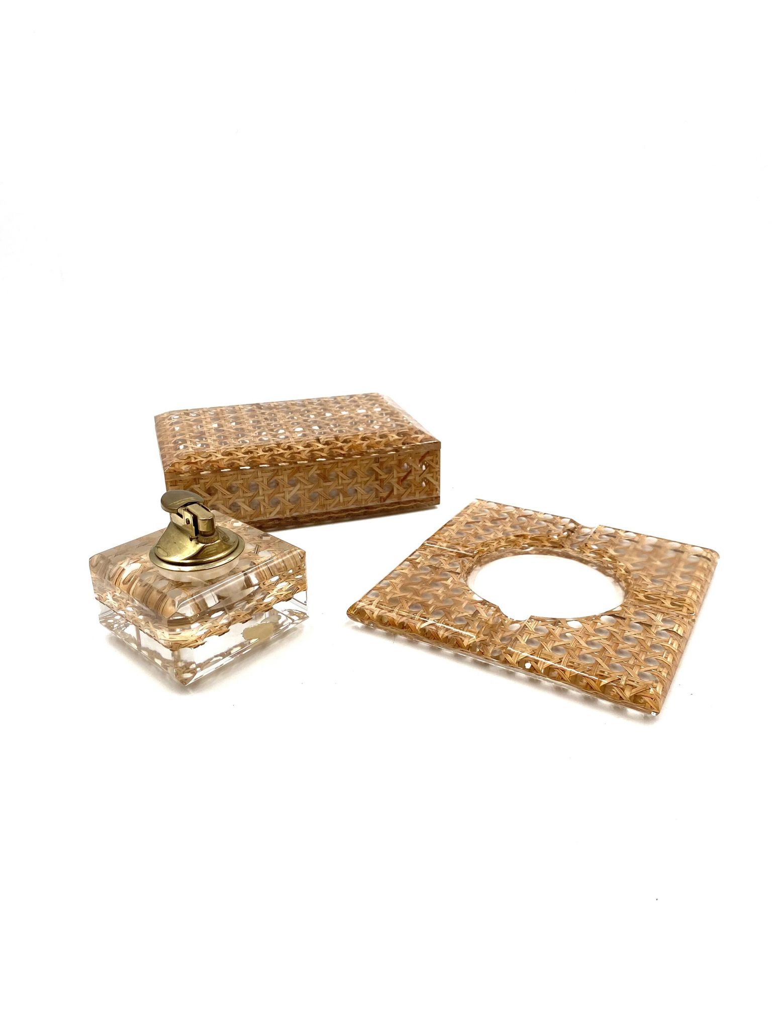 Hollywood regency smoking set, lucite and Vienna stray, Italy 1970