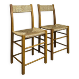 Pair of vintage wood and straw chairs