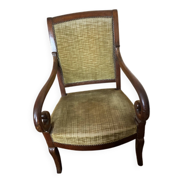 Fauteuil à crosse, tapissé de velours vert