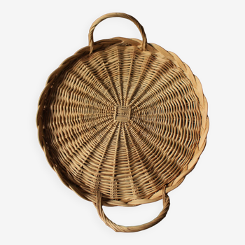 Round light wicker tray with two handles