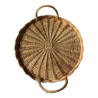 Round light wicker tray with two handles