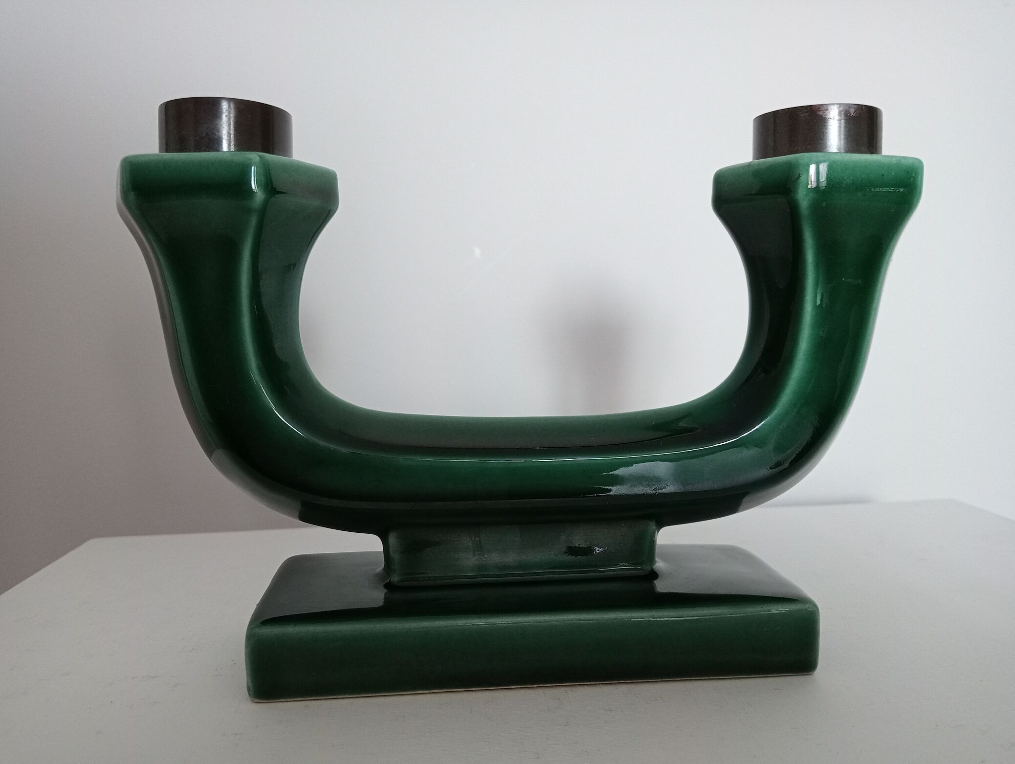 Pair of art-deco ceramic candle holders