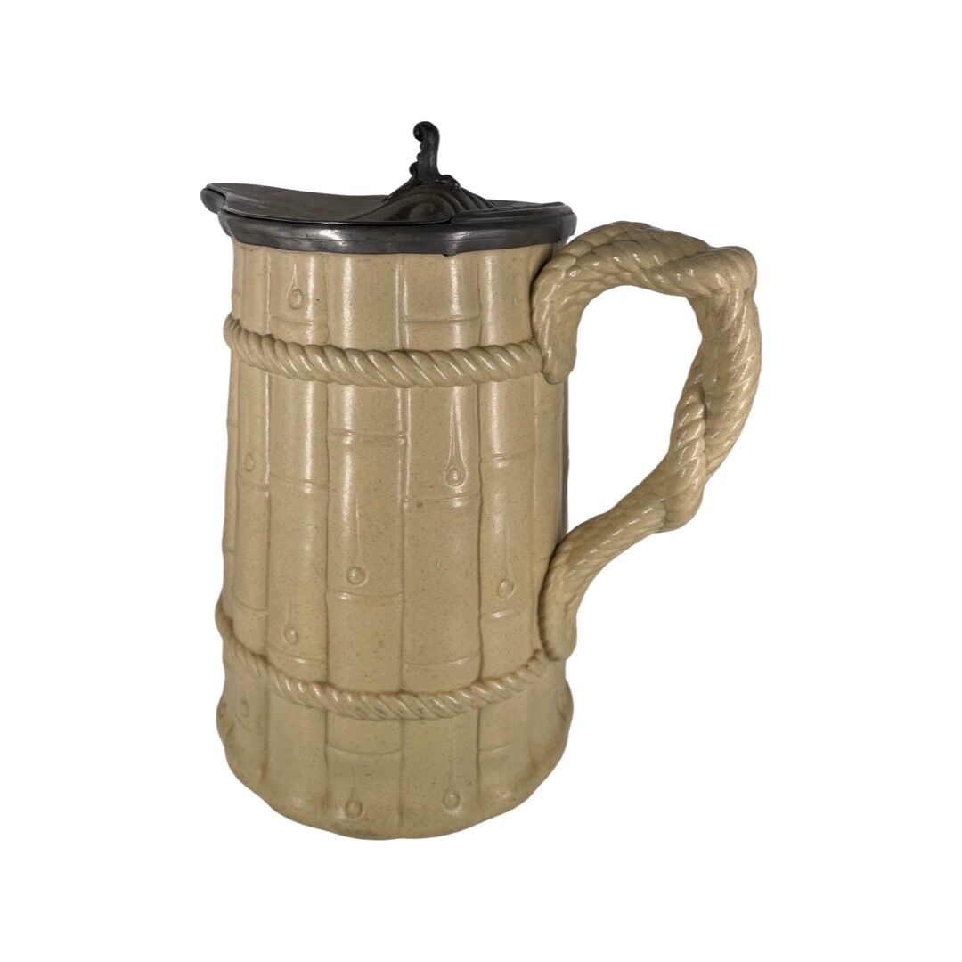 Large English Staffordshire Rigway Family jug by potters circa 1840 bamboo decor. The hatch