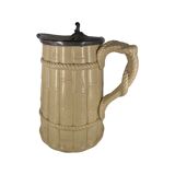 Grande carafe anglaise Staffordshire Rigway Family de pottiers circa 1840 décor de bamboo. Le couver