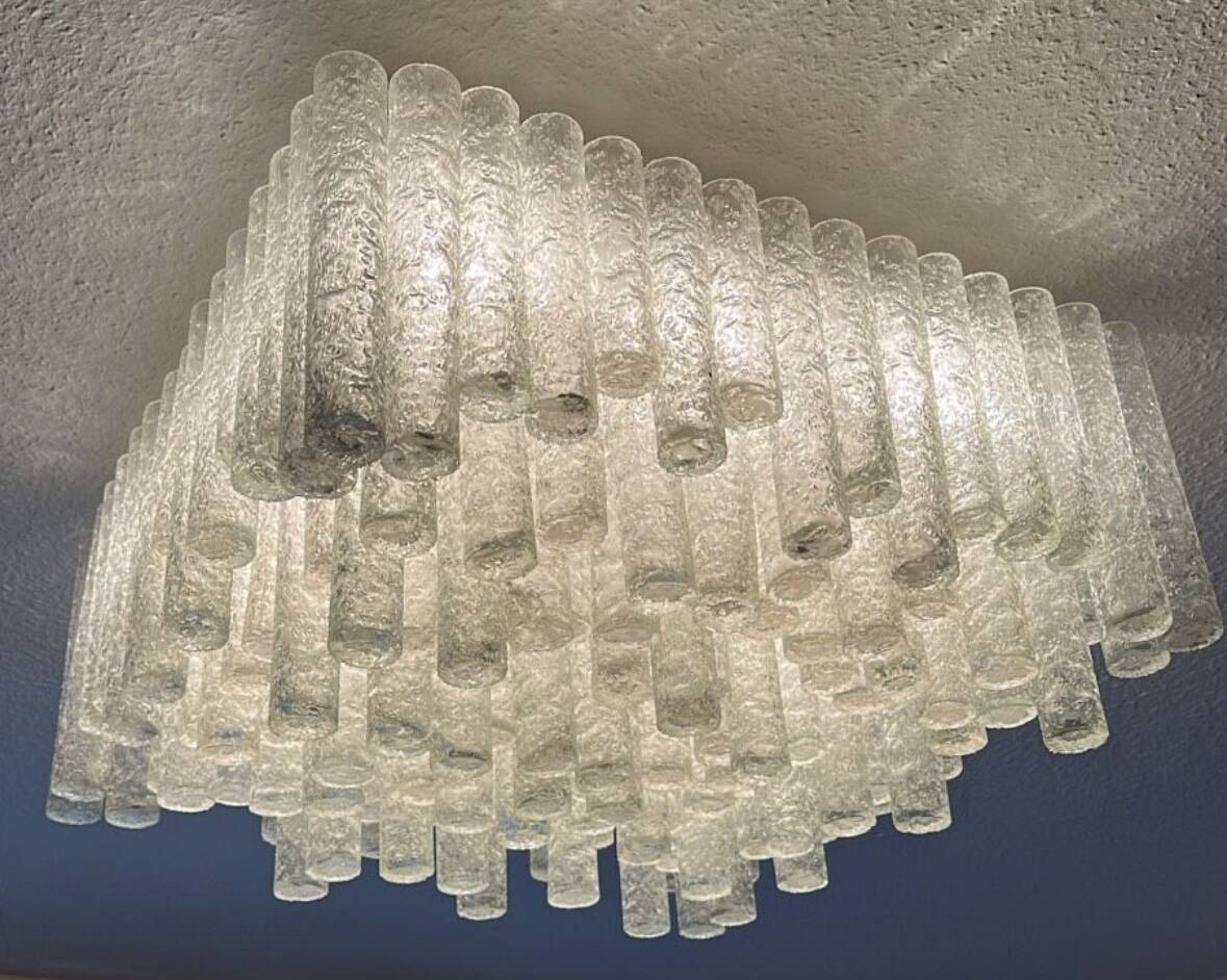 1960s/70s Chandelier Ceiling Lamp by Doria Leuchten Germany, Ice Glass