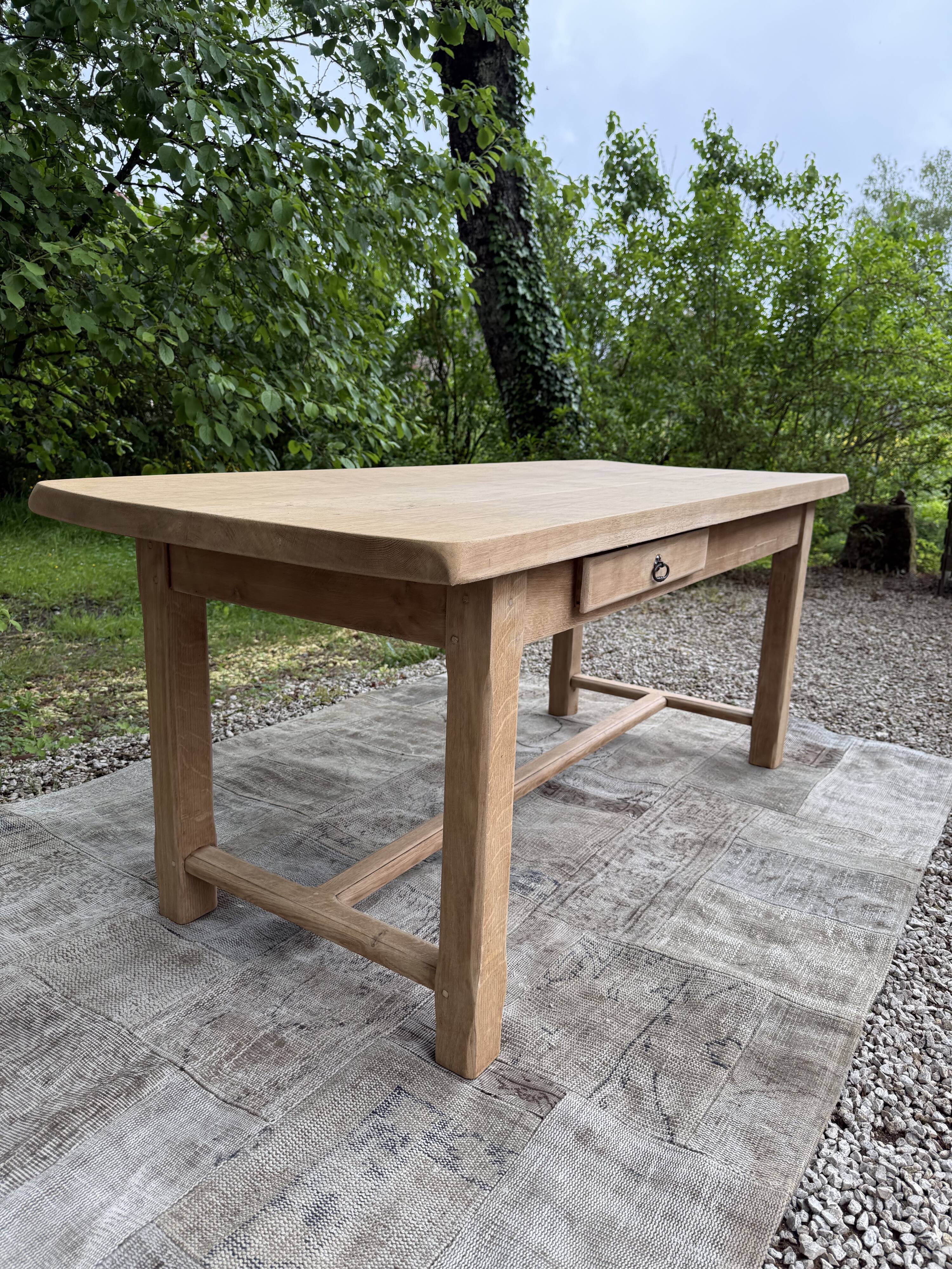 Table de ferme rénové 180cm double tiroir