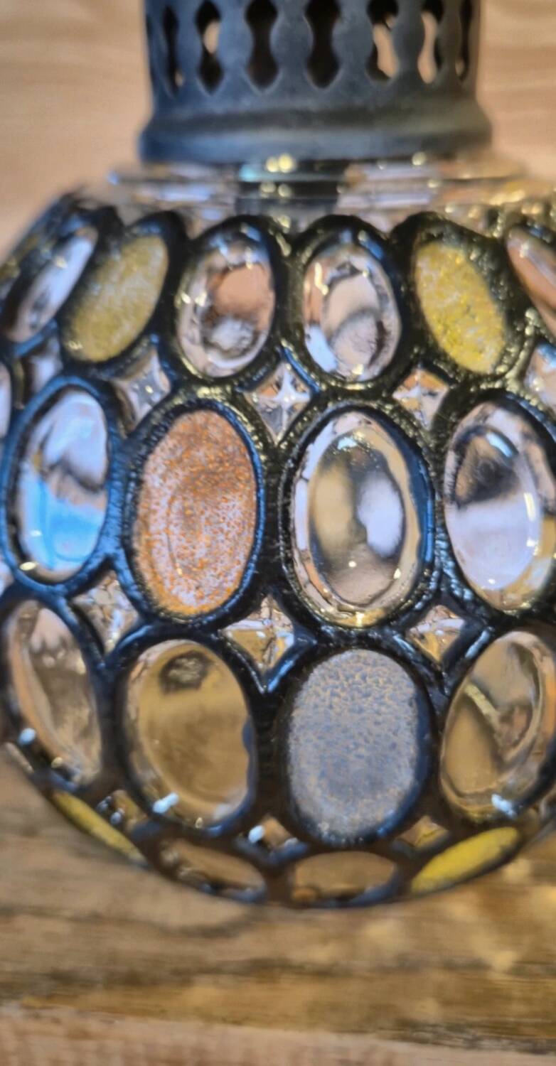 Vintage 1960s glass stained glass pendant light.