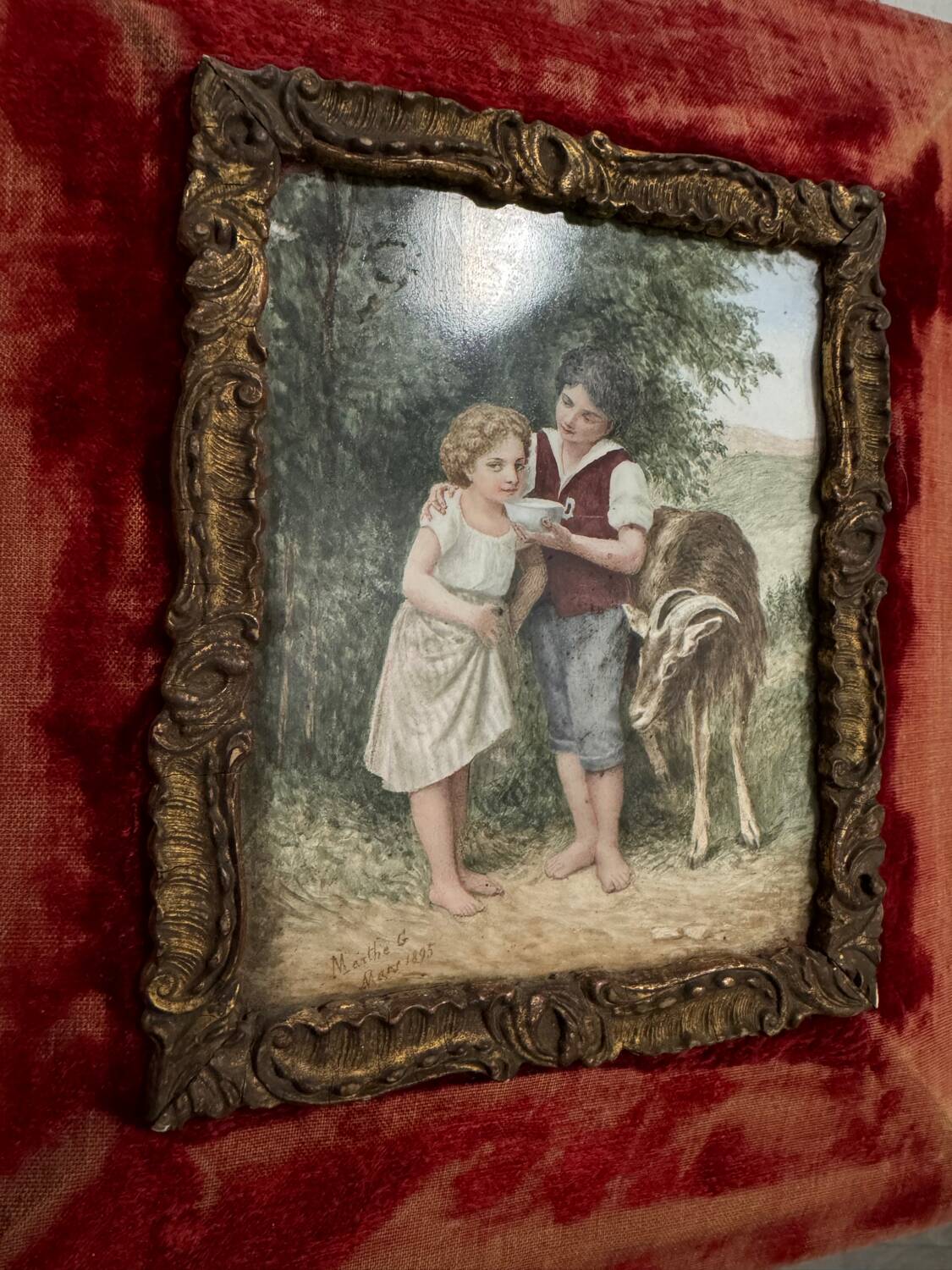 Pastoral scene painting on porcelain, 19th century